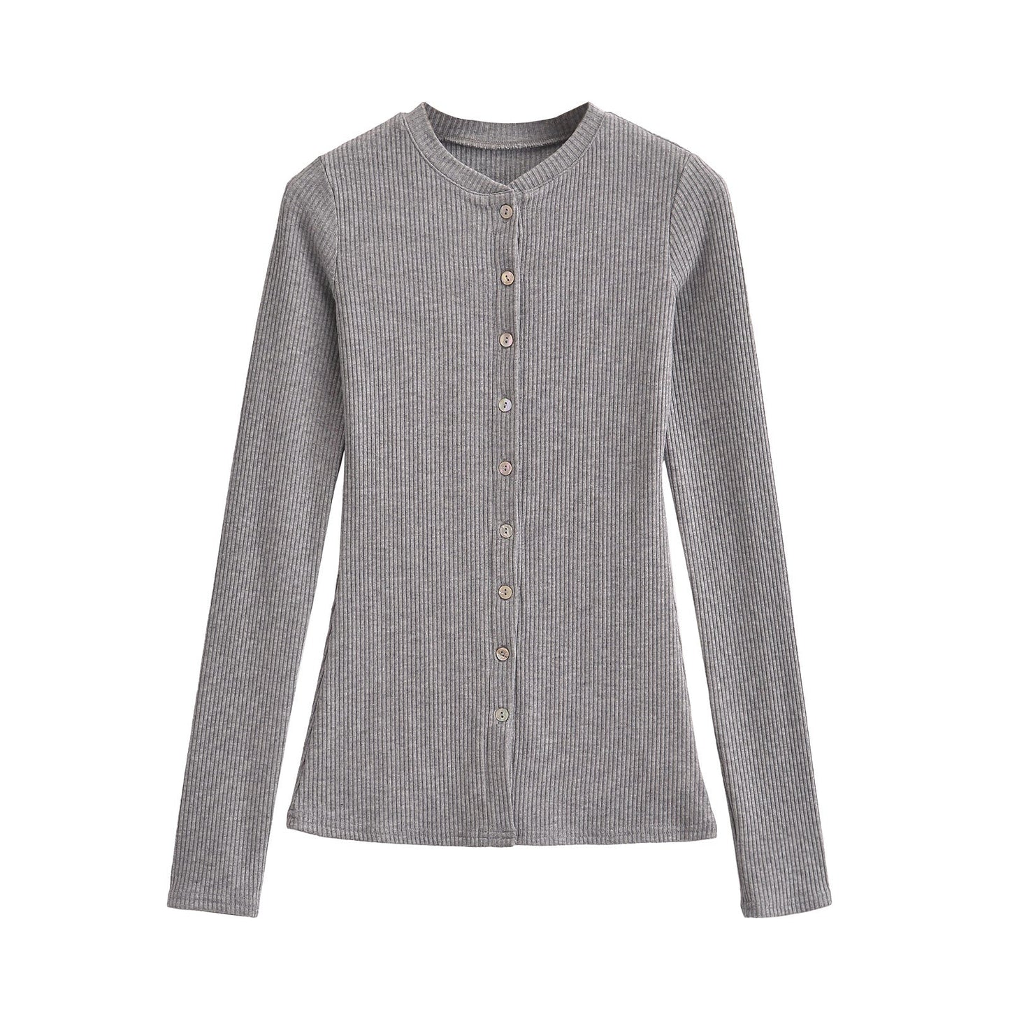 Round neck single breasted slim fit cardigan top