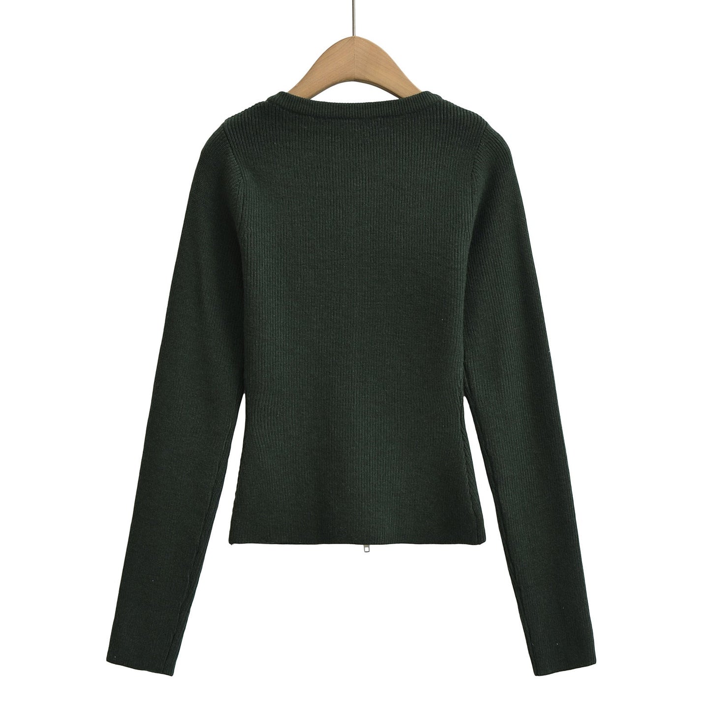Round neck long sleeved slim fit short cardigan sweater