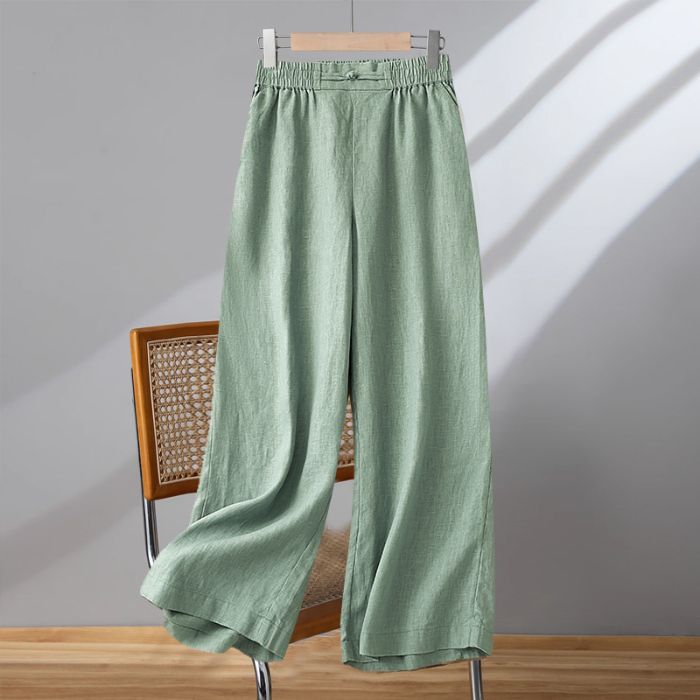 Women's Cotton-Linen Elastic Wide-Leg Capri Pants