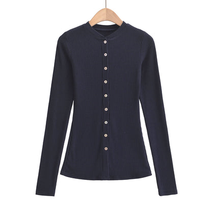 Round neck single breasted slim fit cardigan top