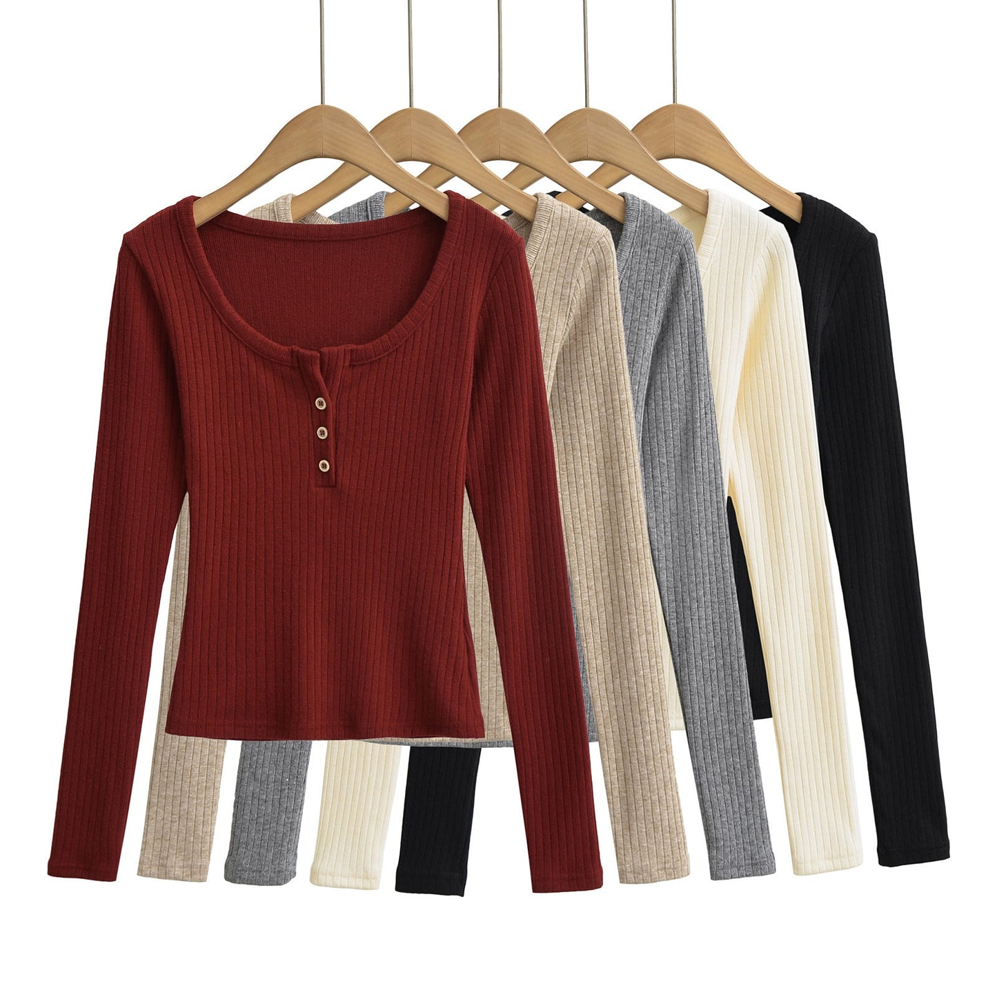 Ladies' Leisure Round-Neck Buttoned Long-Sleeve Shirt