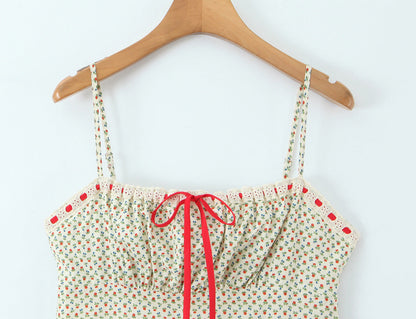 Flower-patterned sleeveless tank dress with a cute style