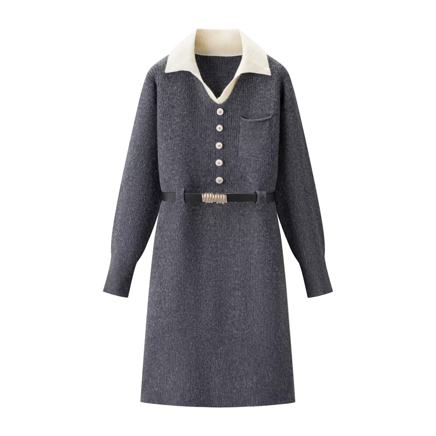 Elegant waist cinching slimming fake two-piece knitted skirt