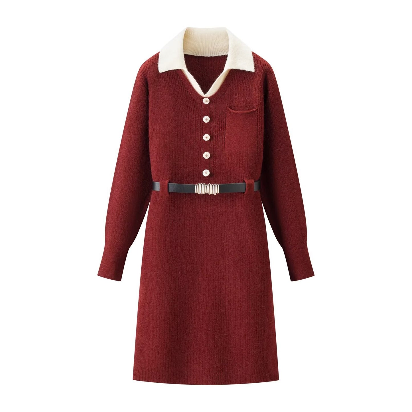 Elegant waist cinching slimming fake two-piece knitted skirt
