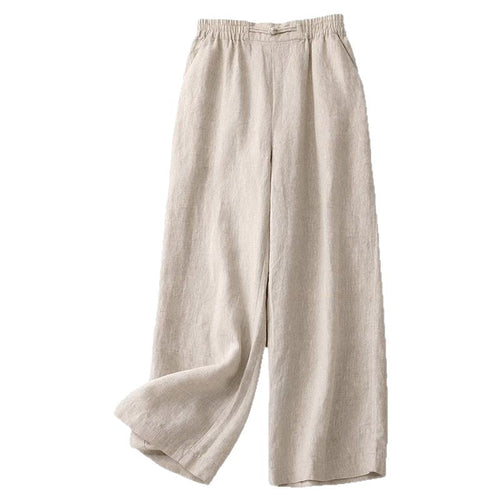 Women's Cotton-Linen Elastic Wide-Leg Capri Pants