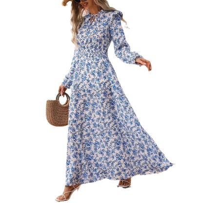 Elegant Lady Corset Long-Sleeved Floral Print Dress