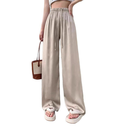 Lightweight High-Waisted Ice Silk Satin Wide-Leg Straight Pants