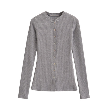 Round neck single breasted slim fit cardigan top