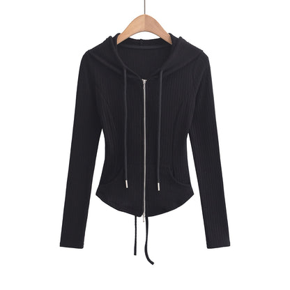 Women's Slim Fit Hooded Cardigan Top for Commuting
