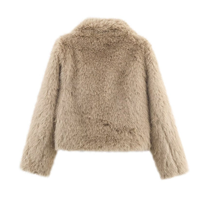 Fashion Short Faux Fur Coat Women Casual Warm Fluffy Outerwear