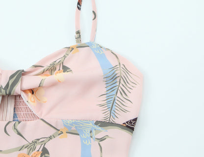 Floral print split suspender dress, long skirt