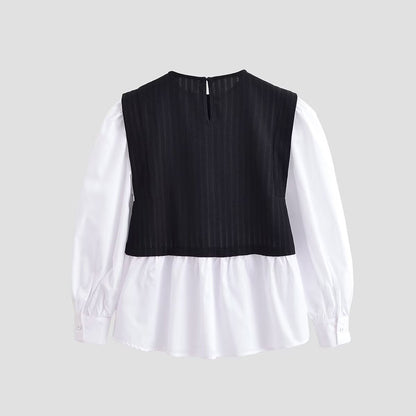 Color blocking splicing fake two-piece top