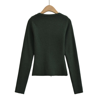 Round neck long sleeved slim fit short cardigan sweater