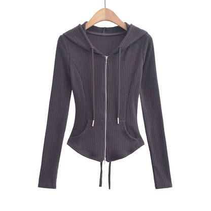 Women's Slim Fit Hooded Cardigan Top for Commuting