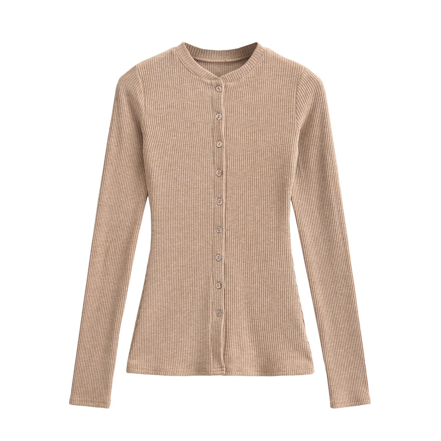 Round neck single breasted slim fit cardigan top
