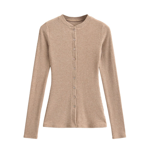 Round neck single breasted slim fit cardigan top