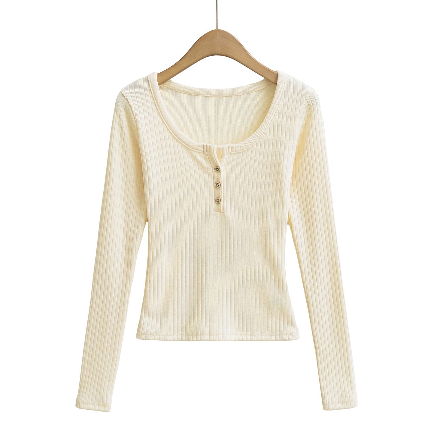 Ladies' Leisure Round-Neck Buttoned Long-Sleeve Shirt