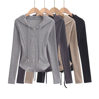 Women's Slim Fit Hooded Cardigan Top for Commuting