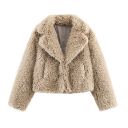 Fashion Short Faux Fur Coat Women Casual Warm Fluffy Outerwear
