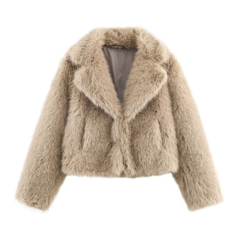 Fashion Short Faux Fur Coat Women Casual Warm Fluffy Outerwear