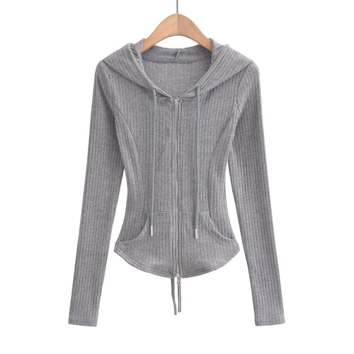 Women's Slim Fit Hooded Cardigan Top for Commuting