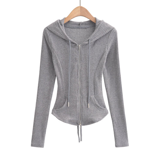 Women's Slim Fit Hooded Cardigan Top for Commuting
