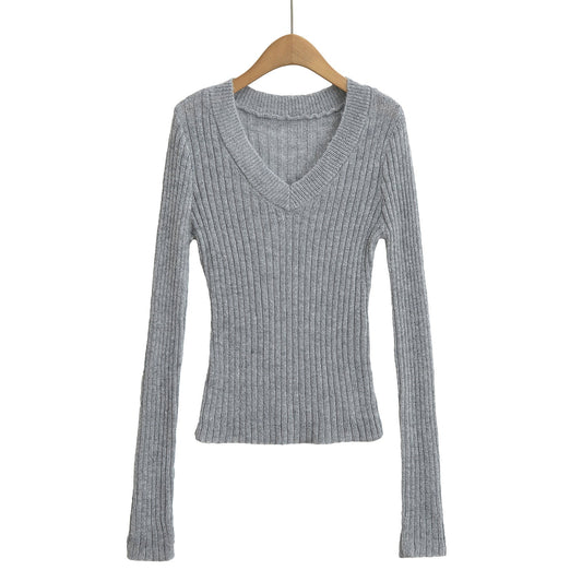 V-neck long sleeved elastic slim fit headband top