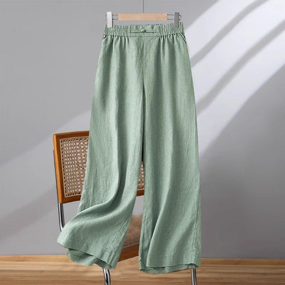 Women's Cotton-Linen Elastic Wide-Leg Capri Pants