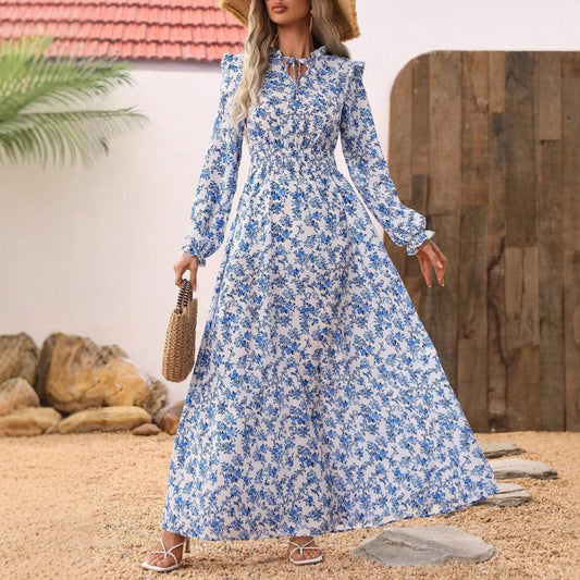 Elegant Lady Corset Long-Sleeved Floral Print Dress