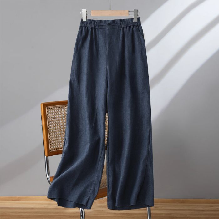 Women's Cotton-Linen Elastic Wide-Leg Capri Pants