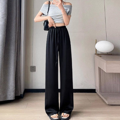 Lightweight High-Waisted Ice Silk Satin Wide-Leg Straight Pants