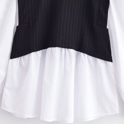 Color blocking splicing fake two-piece top