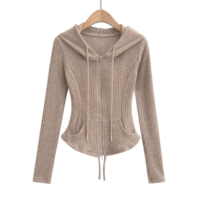 Women's Slim Fit Hooded Cardigan Top for Commuting