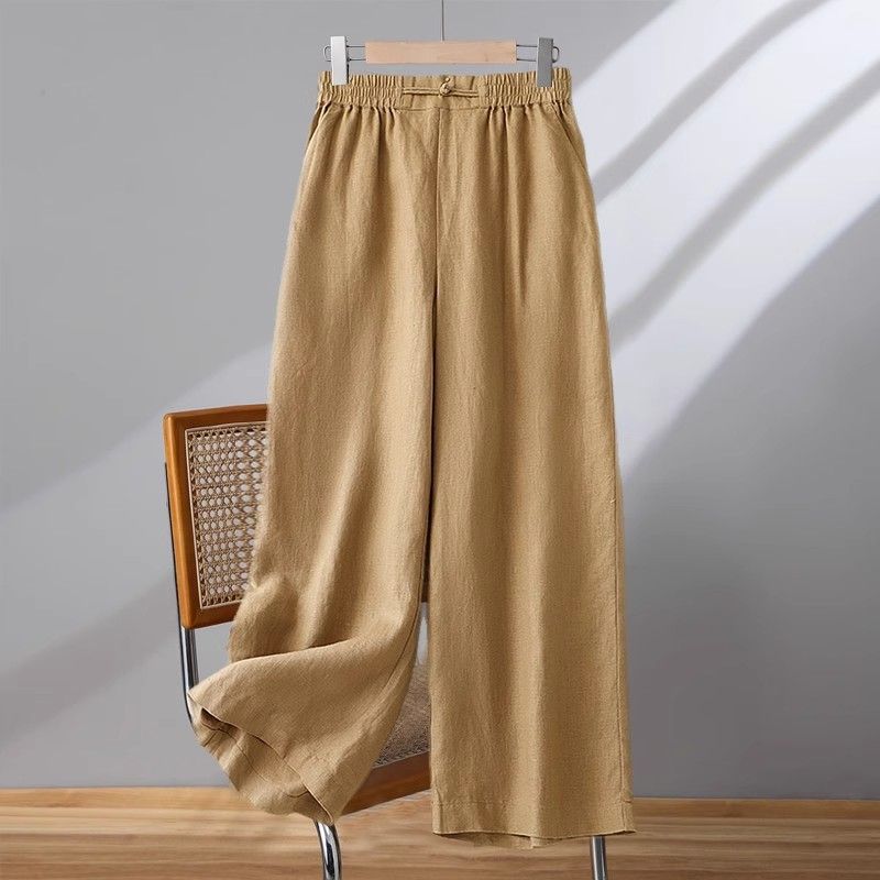 Women's Cotton-Linen Elastic Wide-Leg Capri Pants
