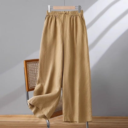 Women's Cotton-Linen Elastic Wide-Leg Capri Pants