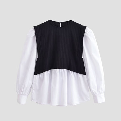Color blocking splicing fake two-piece top