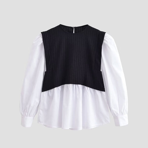 Color blocking splicing fake two-piece top